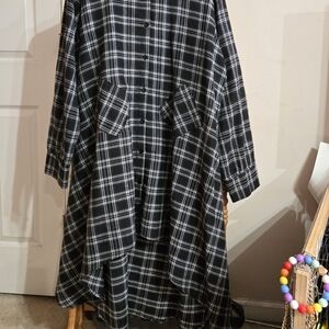 Black & WHITE & Royal Blue & Black flannel high low dresses